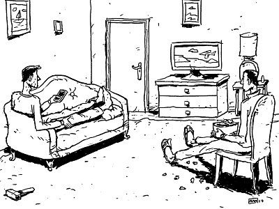 Brothers brothers ink livingroom sketch tv watching
