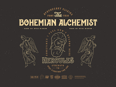 Bohemian Alchemist Font & Badges alchemist bohemian font handmade hercules hipster old punk retro type vintage