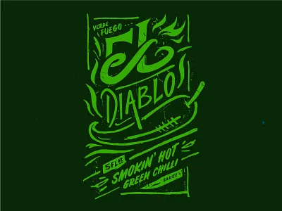 El Diablo - Green Chilli Sauce chilli custom type fire flame heat hot label lettering sauce