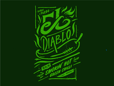 El Diablo - Green Chilli Sauce chilli custom type fire flame heat hot label lettering sauce