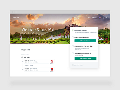 Manage My Booking — #1 Upcoming Trip flight header kiwi list todo travel trip web