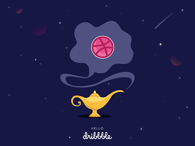 Hello Dribbble! ball debut dribbble first flat hello illustration shot space stars ui ux