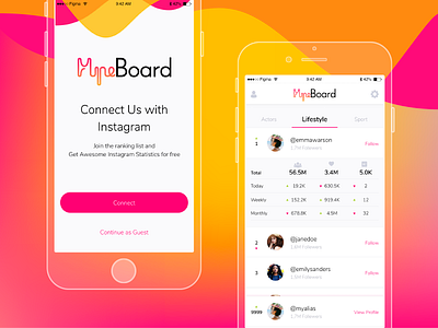 Hypeboard Mobile App app clean colorful followers instagram ios iphone list mobile rating social tab