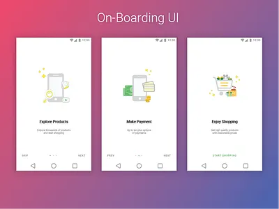E-Commerce App On-boarding UI android app branding challenge concept dailyui design illustration landing page logo material design on boarding screens ui ux
