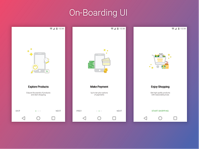 E-Commerce App On-boarding UI android app branding challenge concept dailyui design illustration landing page logo material design on boarding screens ui ux