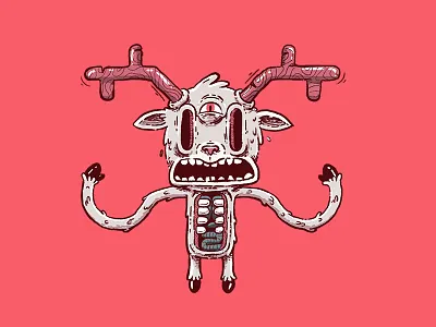 Cervus anxiety. illustration cartoon cervus creepy deer eyes scream weird