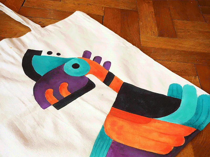 Geo Acrylic Bird Tote acrylic art bag bird geo geometry handmade illustration paint process sketch tote bag