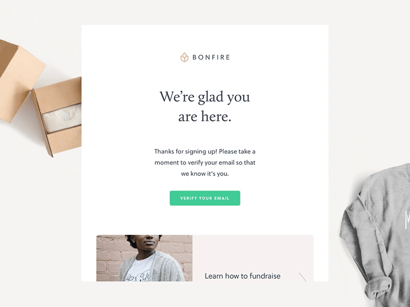 Welcome Email bonfire card cta email link ui welcome email