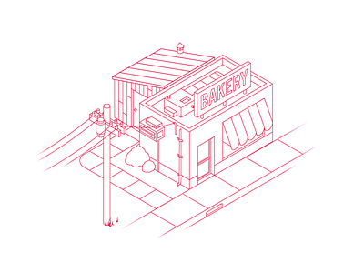 Bakery Line Work illustration isometric