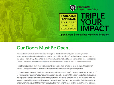 Penn State Open Doors Microsite college design development microsite penn state responsive scholarship schreyer web