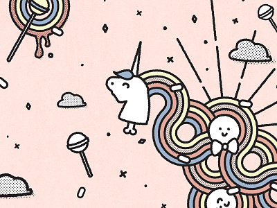 Sunshine, Lollipops and Rainbows cute fun happiness illustration line art lollipop magical playful rainbow sunshine texture unicorn