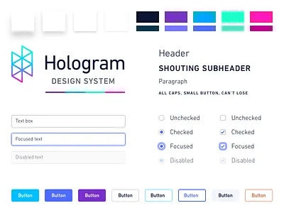 Hologram Design System, Pt. I buttons checkboxes design system drop shadows sticker sheet