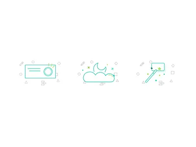 Project, Sleep, and Customize iconography illustration modals ui design ux design web app
