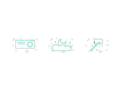 Project, Sleep, and Customize iconography illustration modals ui design ux design web app