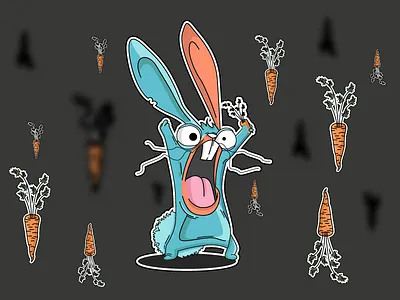 Mad Rabbit Sticker animal art bunny carrot design graphic design illustration mad rabbit sticker