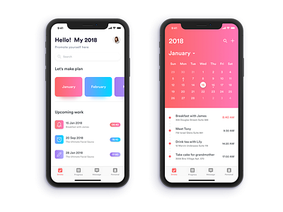 Calendar management application app calendar colour iphonex management ui ux