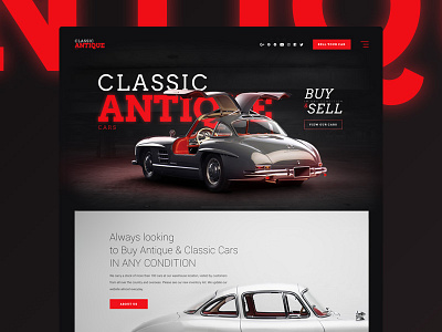 Concept collector and classic car dealer. auto car classic concept dark luxury red retro ui vensko webdesign website