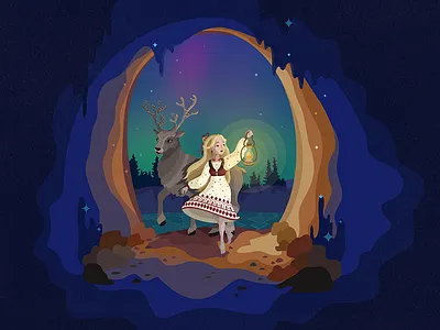 Gerda it the Snow Kingdom art deer digitalart fairytale illustration magic pic vector winter