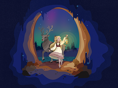 Gerda it the Snow Kingdom art deer digitalart fairytale illustration magic pic vector winter