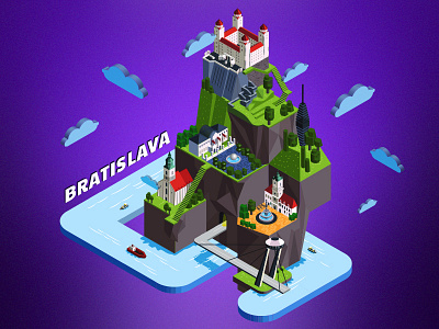 Isometric illustration. The sights of the Bratislava city graphic design illustration isometric