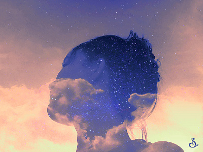 Skye cloud double exposure galaxy girl sky stars sun sunset