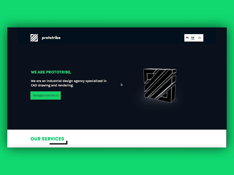 Industrial Design Agency Homepage | Prototribe agency animation design front end homepage industrial live preloader product prototribe webdesign wordpress
