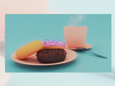 Coffee N Donuts 3d blender breakfast coffee donuts illustration still life