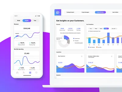 Social App - Dashboard Stats Screen app buttons cards charts dashboard gradients graphs magnifying glass mobile navigation statistics stock