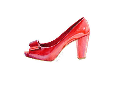 Red Patent High Heel colored pencil fashion illustration illustration mixed media realism traditional art