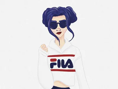 sportwear blue fila girl hoodie illustration ilustradora kawaii sports sportswear white