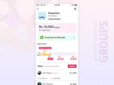 Shopping Group Concept - 2 group page group rewards group shopping members list milestones myntra rewards