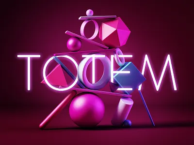 Totem 3d c4d composition geometric illustration lettering neon photoshop