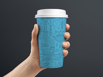 Doublethink Coffee Cup blue cat coffee cup doublethink fun pattern