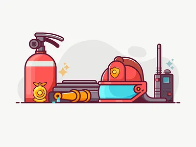Firefighter Stuff banner concept equipment fire department firefighter fireman flat design icons lifestyle stuff