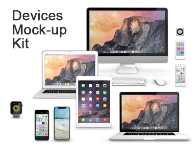 Devices Mock-up Kit app promo apple imac ipad iphone 8 iphone x macbook mobile mockup pad phone watch