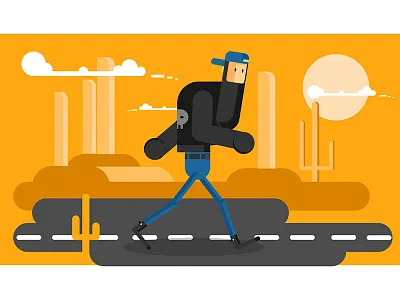 Lost in the Desert 2d biker character cloud desert flat illustration lost man vector walk