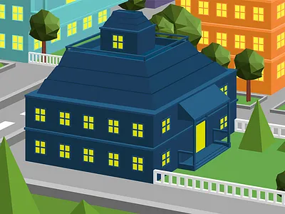 Blue house city house illustration trees windows