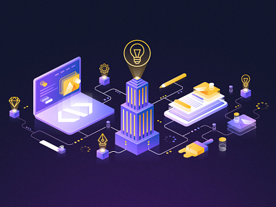 Design and Development creative development isometric mobile ui ux violet web