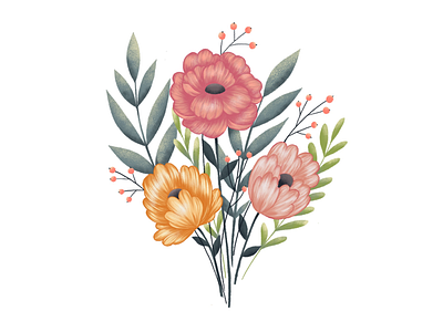 Hi ! bouquet debut digital art floral flowers nature procreate