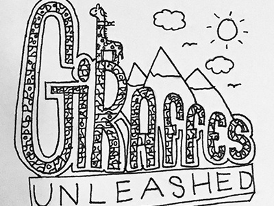 Giraffes Unleashed black and white bw giraffe hand type illustration mountains unleashed