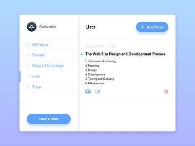 Daily UI #065 – Notes Widget addnote dailyui dailyuichallenge design designui list notes noteswidget ui uidesign widget