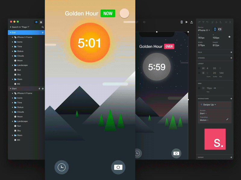 InVision Studio Prototype app illustration invision iphone app moon mountains parallax prototype space studio sun