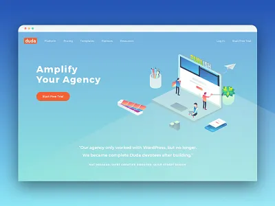 Website Redesign gradient illustration isometric laptop mobile paper plane publish web design