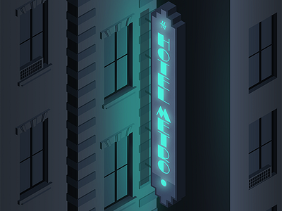 Hotel Metro illustration isometric neon noir