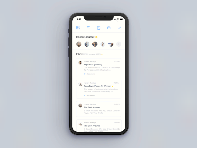 Inbox Mobile app email gif inbox interface message sliding white
