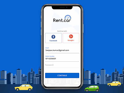 Rent.Car Login Screen clean design logo photoshop typography uiux