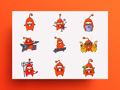 Cute Monster Sticker Set chat cute design emoji lovable orange set shot stickers