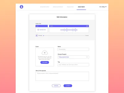edit audio file information audio clean dashboard edit information minimal simple ui ui design user interface web ui website