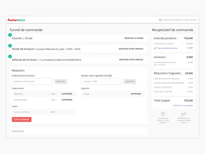 Auchan:Direct checkout "discount" auchandirect discount promotional codes ui ux