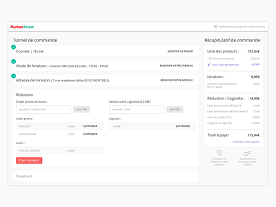 Auchan:Direct checkout "discount" auchandirect discount promotional codes ui ux